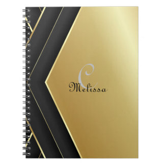 Elegant Black och Guld Anpassningsbar Monogram Nam Anteckningsbok