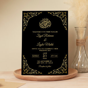 Elegant Black och Guld Arabesque Muslim Bröllop Inbjudningar