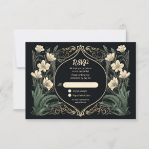 Elegant Black och Guld Art nouveau Blommigten OSA Kort