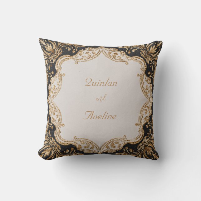 Elegant Black och Guld Baroque Pillow Kudde (Framsida)