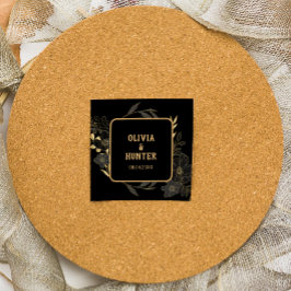 Elegant Black och Guld Blommigt bröllop Fyrkantigt Klistermärke