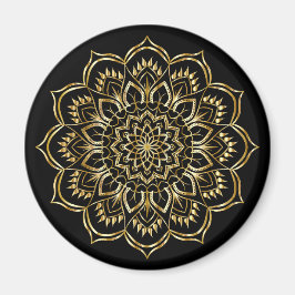 Elegant Black och Guld Blommigt Mandala Mönster Magnet