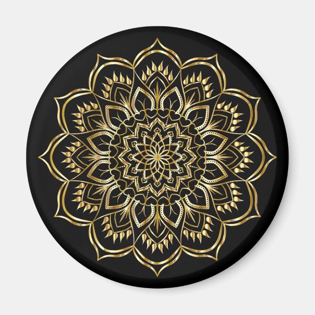 Elegant Black och Guld Blommigt Mandala Mönster Magnet (Framsidan)