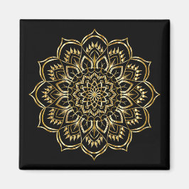 Elegant Black och Guld Blommigt Mandala Mönster Magnet