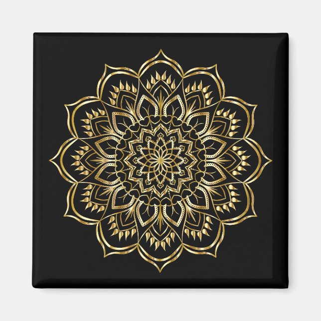Elegant Black och Guld Blommigt Mandala Mönster Magnet (Framsidan)