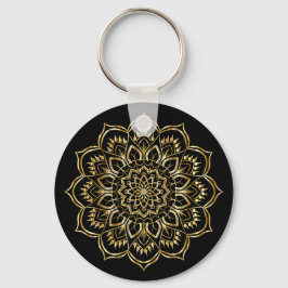 Elegant Black och Guld Blommigt Mandala Mönster Nyckelring