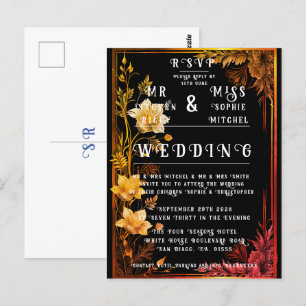 Elegant Black och Guld Blommigt Vykort