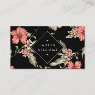 Elegant Black och Guld Blommönster Visitkort
