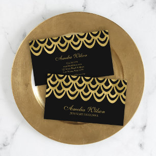Elegant Black och Guld Bold Geometric Mönster Visitkort