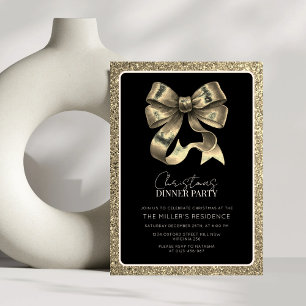 Elegant Black och Guld Bow Julmiddag Party Inbjudningar