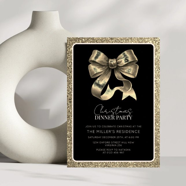 Elegant Black och Guld Bow Julmiddag Party Inbjudningar (Skapare uppladdad)