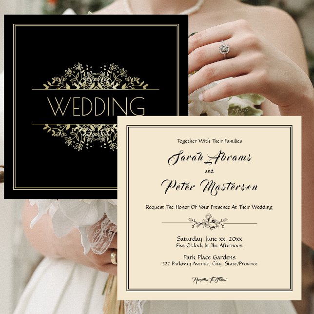 Elegant Black och Guld Bröllop Inbjudningar (Elegant Black and Gold Wedding Invitation)
