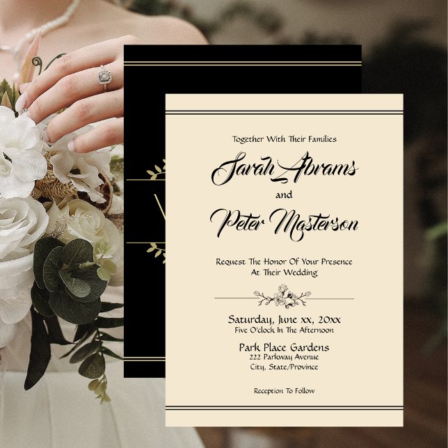 Elegant Black och Guld Bröllop Inbjudningar (Elegant Black and Gold Wedding Invitation)
