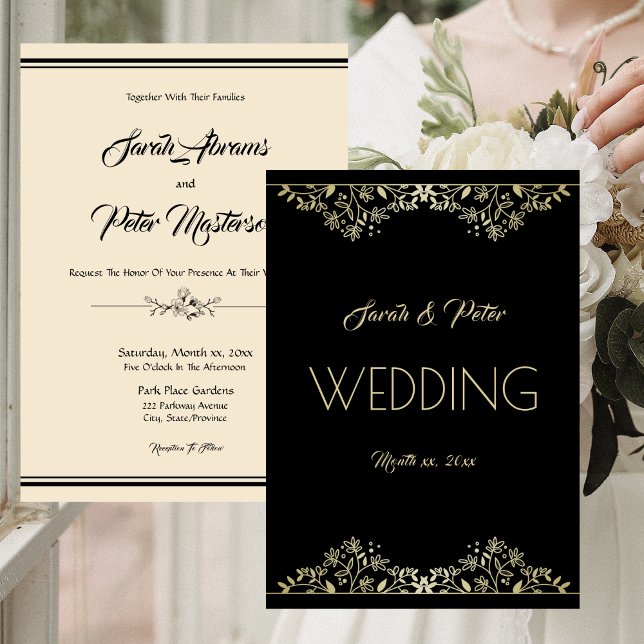 Elegant Black och Guld Bröllop Inbjudningar (Elegant Black and Gold Wedding Invitation)