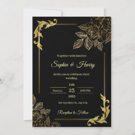 Elegant Black och Guld Bröllop Inbjudningar