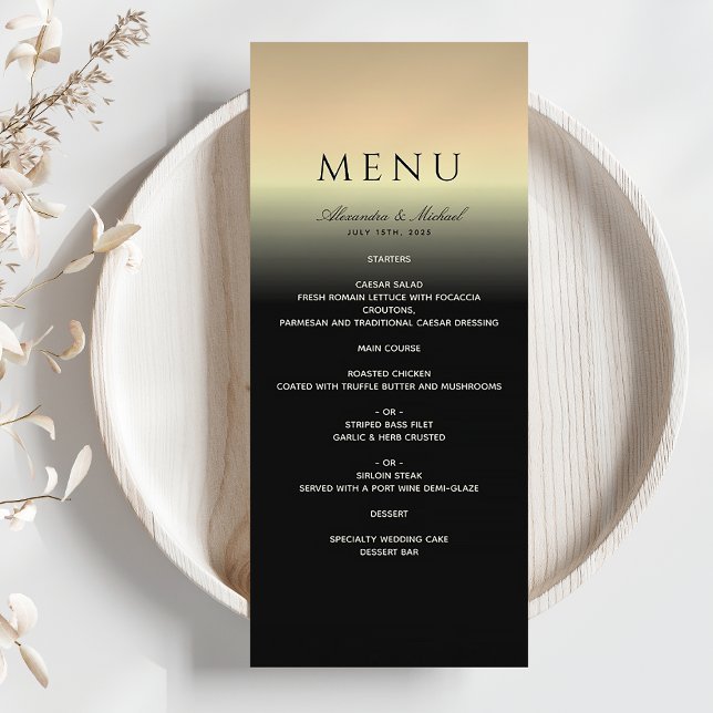 Elegant Black och Guld Bröllop Menu Meny (Skapare uppladdad)