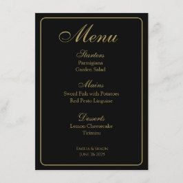 Elegant Black och Guld Bröllop Menus Meny