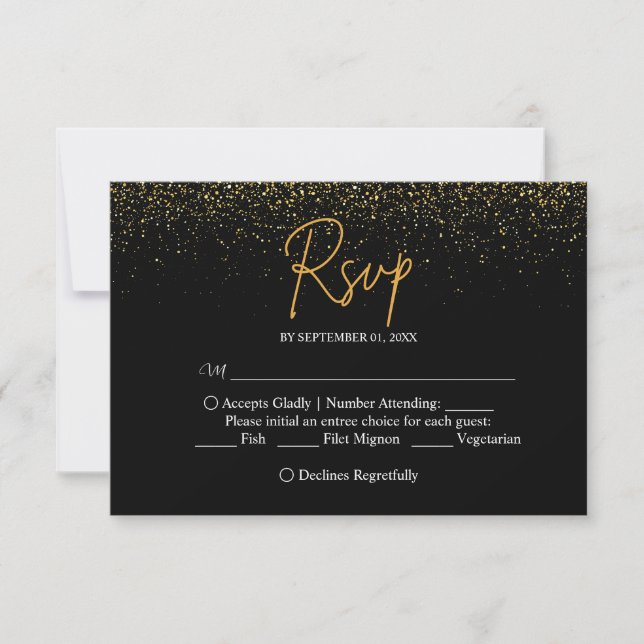 Elegant Black och Guld Bröllop OSA Kort (Framsida)