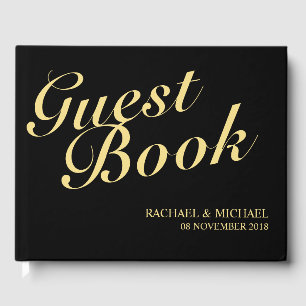 Elegant Black och Guld Calligraphy Bröllop Gästböcker