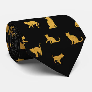 Elegant Black och Guld Cat Neck Tie Slips
