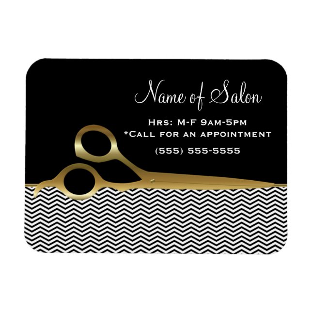 Elegant Black och Guld Chevrons Hair Salon Magnet (Horisontell)