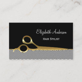 Elegant Black och Guld Chevrons Hair Salon Visitkort