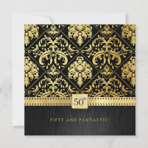 Elegant Black och Guld Damask 50:e födelsedagen Inbjudningar