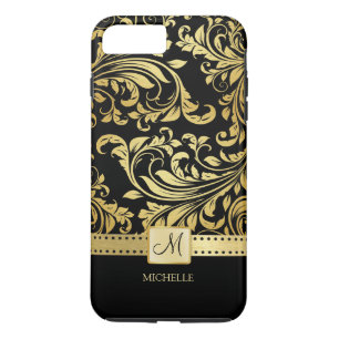 Elegant Black och Guld Damask med Monogram