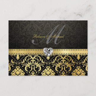 Elegant Black och Guld Damask med Monogram OSA Kort