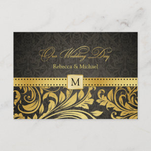 Elegant Black och Guld Damask med Monogram OSA Kort