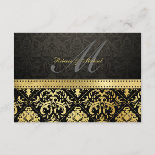 Elegant Black och Guld Damask med Monogram OSA Kort