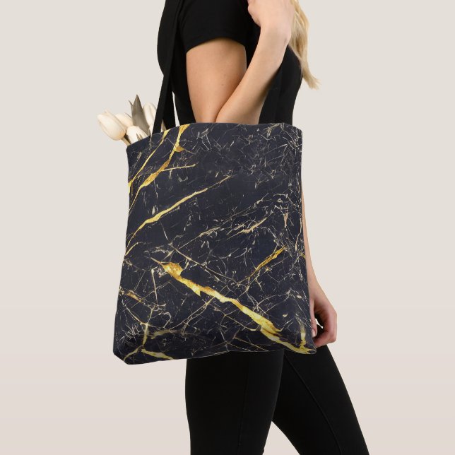 Elegant Black och Guld Faux Marble Tygkasse (Närbild)