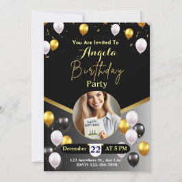 Elegant Black och Guld Födelsedagsfest inbjudan