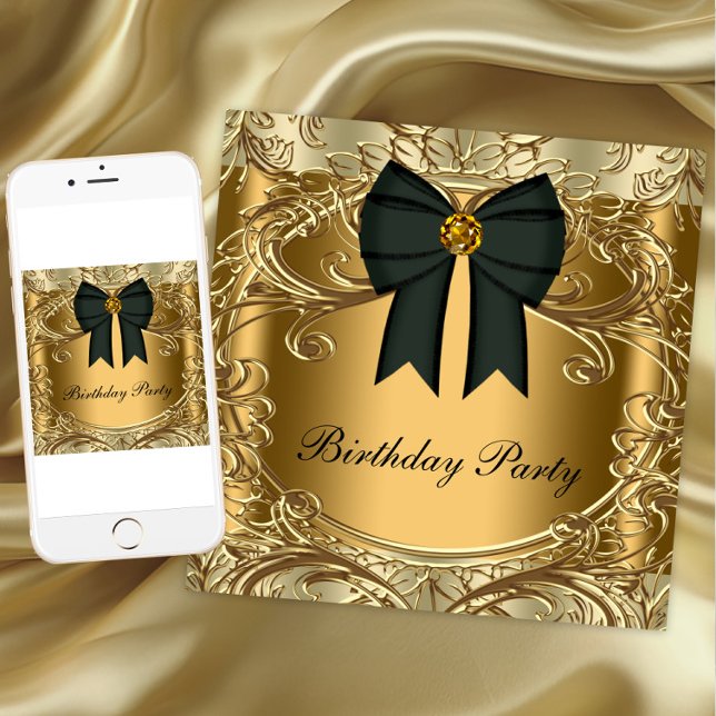 Elegant Black och Guld Födelsedagsfest inbjudan (Black gold party and event invitation. Elegant all occasion invitation. Download and printed.)