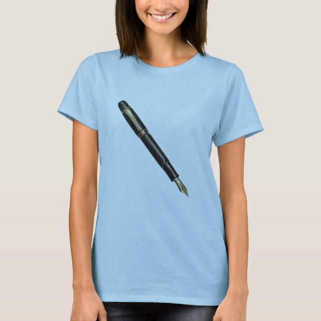 Elegant Black och Guld Fontän Pen T Shirt (Framsida)