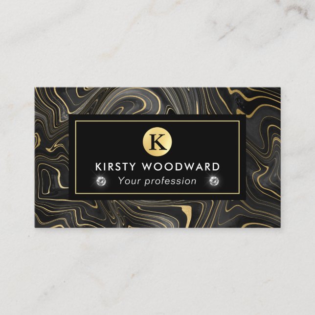 Elegant Black och Guld Geode Strata Struktur Visitkort (Framsida)