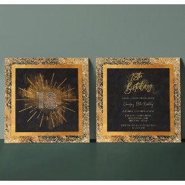 Elegant Black och Guld Glitter 18:e Födelsedagsfes Inbjudningar
