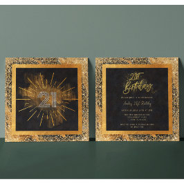 Elegant Black och Guld Glitter 21:a födelsedagen P Inbjudningar