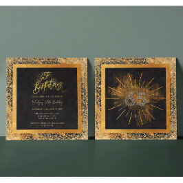 Elegant Black och Guld Glitter 65e Födelsedagsfest Inbjudningar