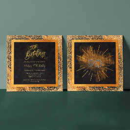 Elegant Black och Guld Glitter 90:e Födelsedagsfes Inbjudningar