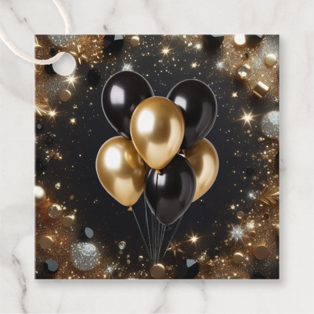 Elegant Black och Guld Glitter Blegon Birthday Gåvor Etiketter (Framsida)