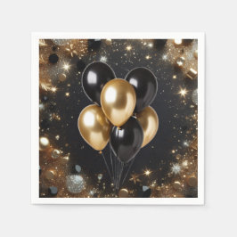 Elegant Black och Guld Glitter Blegon Birthday Pappersservett