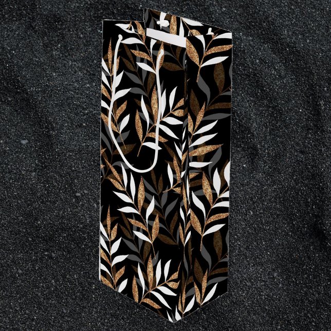 Elegant Black och Guld Glitter Löv Mönster (Skapare uppladdad)