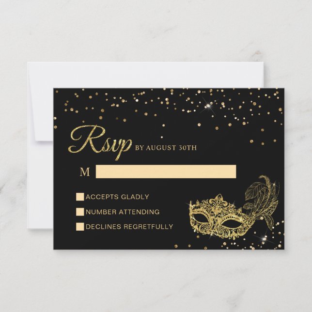 Elegant Black och Guld Glitter Masquerad OSA Kort (Framsida)