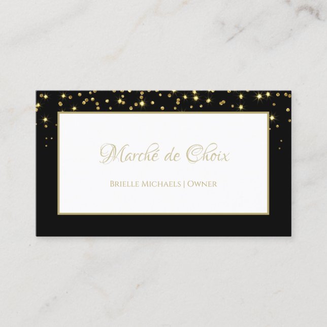 Elegant Black och Guld Gnistra Glitter Boutique Visitkort (Framsida)