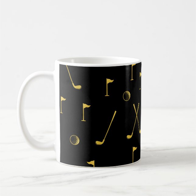 Elegant Black och Guld Golf Mönster Golfer Kaffemugg (Vänster)