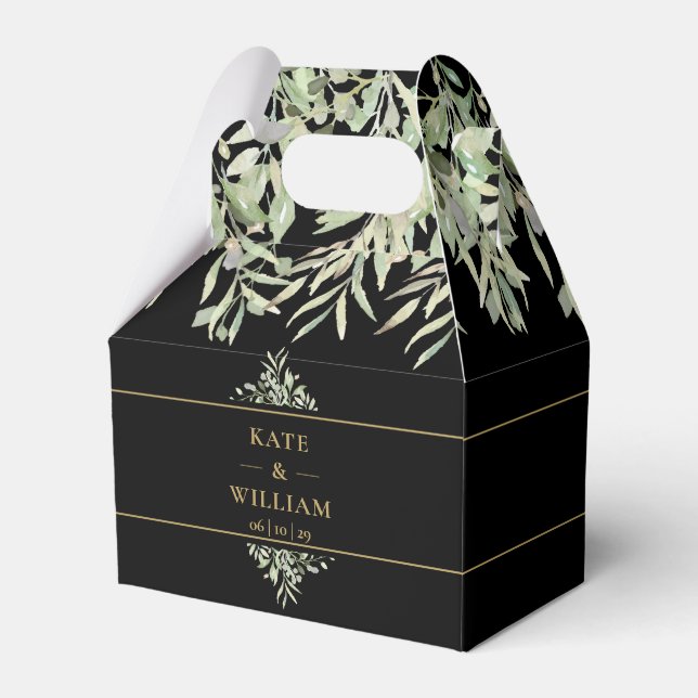 Elegant Black och Guld Greenery Bröllop Tack Presentaskar (Framsidan Sidan)