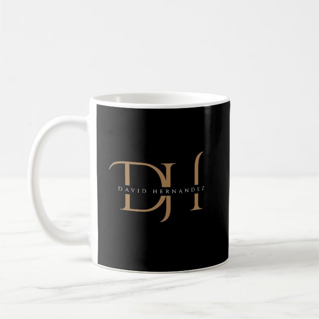 Elegant Black och Guld Initialer Monogram Modern Kaffemugg (Vänster)