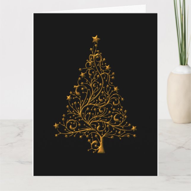 Elegant Black och Guld Julgran jul Kort (Framsida)