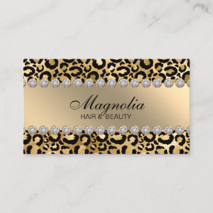 Elegant Black och Guld Leopard Hair Salon Visitkort